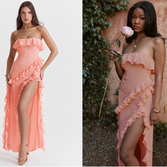 HOUSE OF CB 'Sarina' Apricot Ruffle Maxi Dress NWOT - Picture 1 of 14